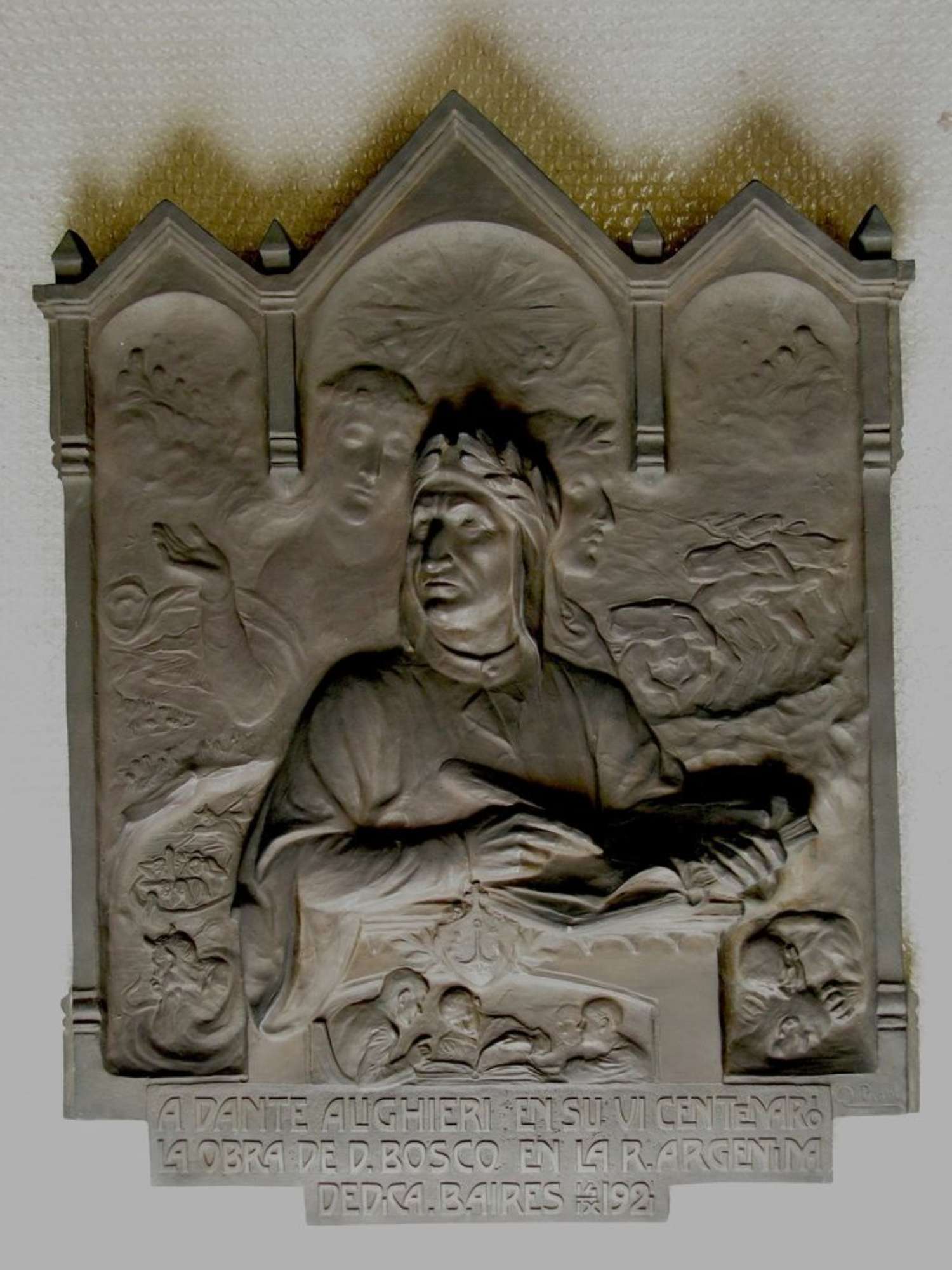 targa " A Dante alighieri en su VI centenario la obra di d Bosco en la R Argentina - B.Aires 1921"